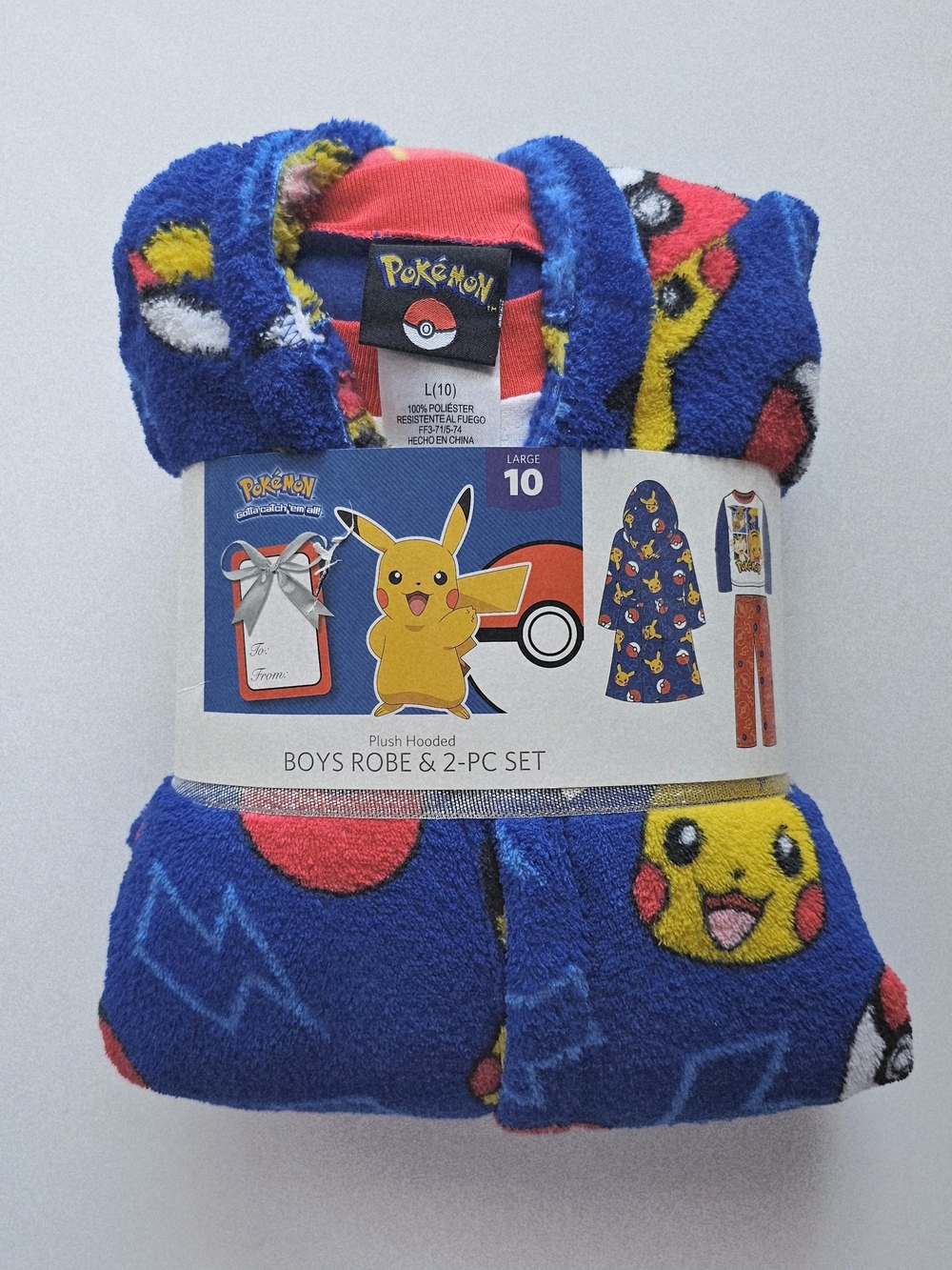 Pokemon Boys Plush Hooded Robe and Pajama Set - Blue, Yellow, Red